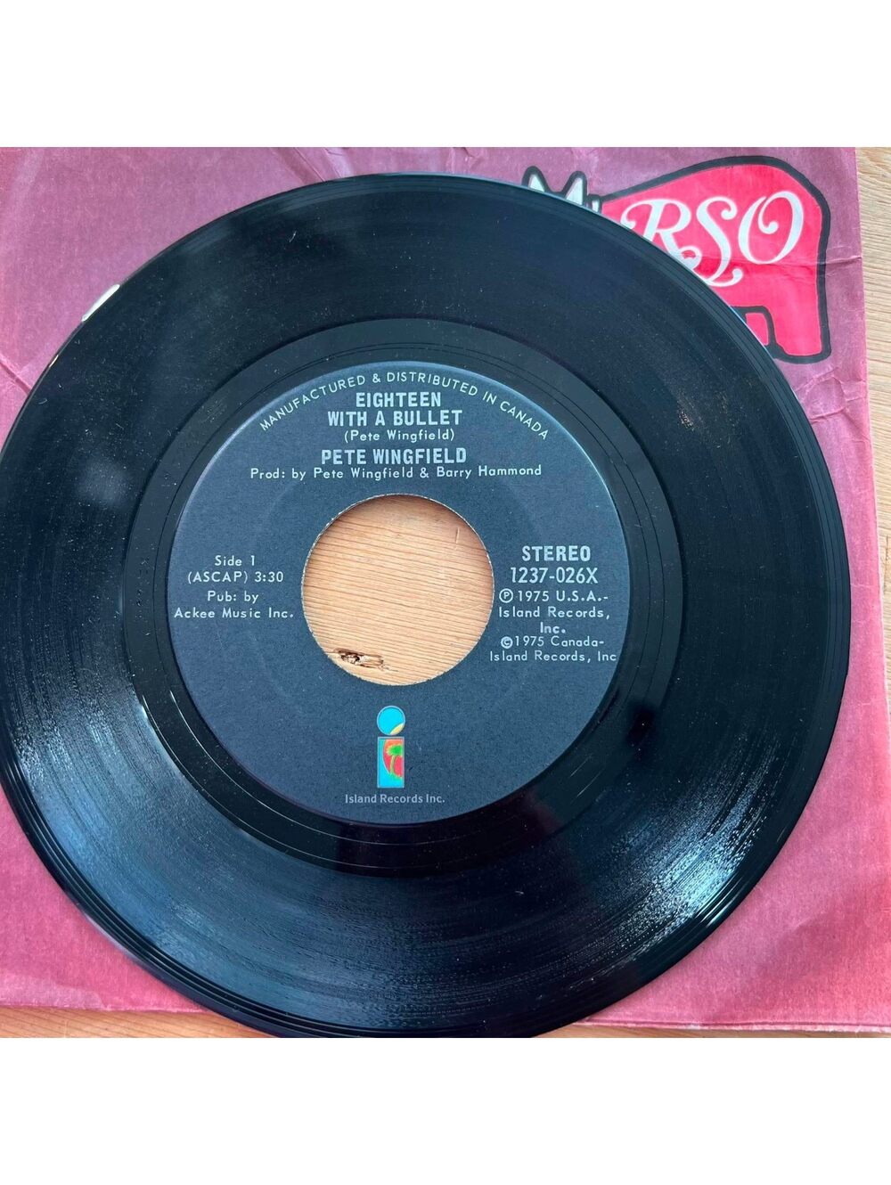 Pete Wingfield - Eighteen with a Bullet/Shadow of a Doubt 45rpm VG+ R90